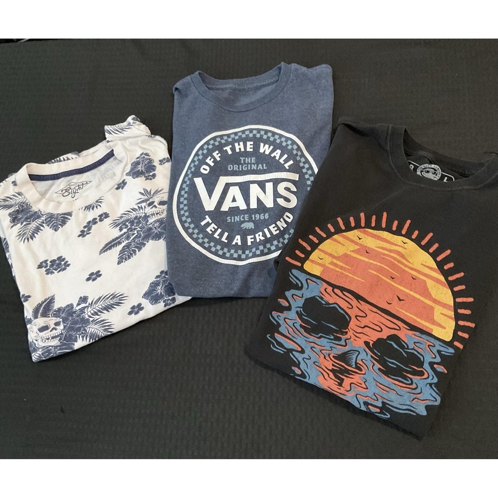 Mixed Brand T-Shirt Lot 3 Mens Large Floral Skull Graphic Beach CA Vans Tee